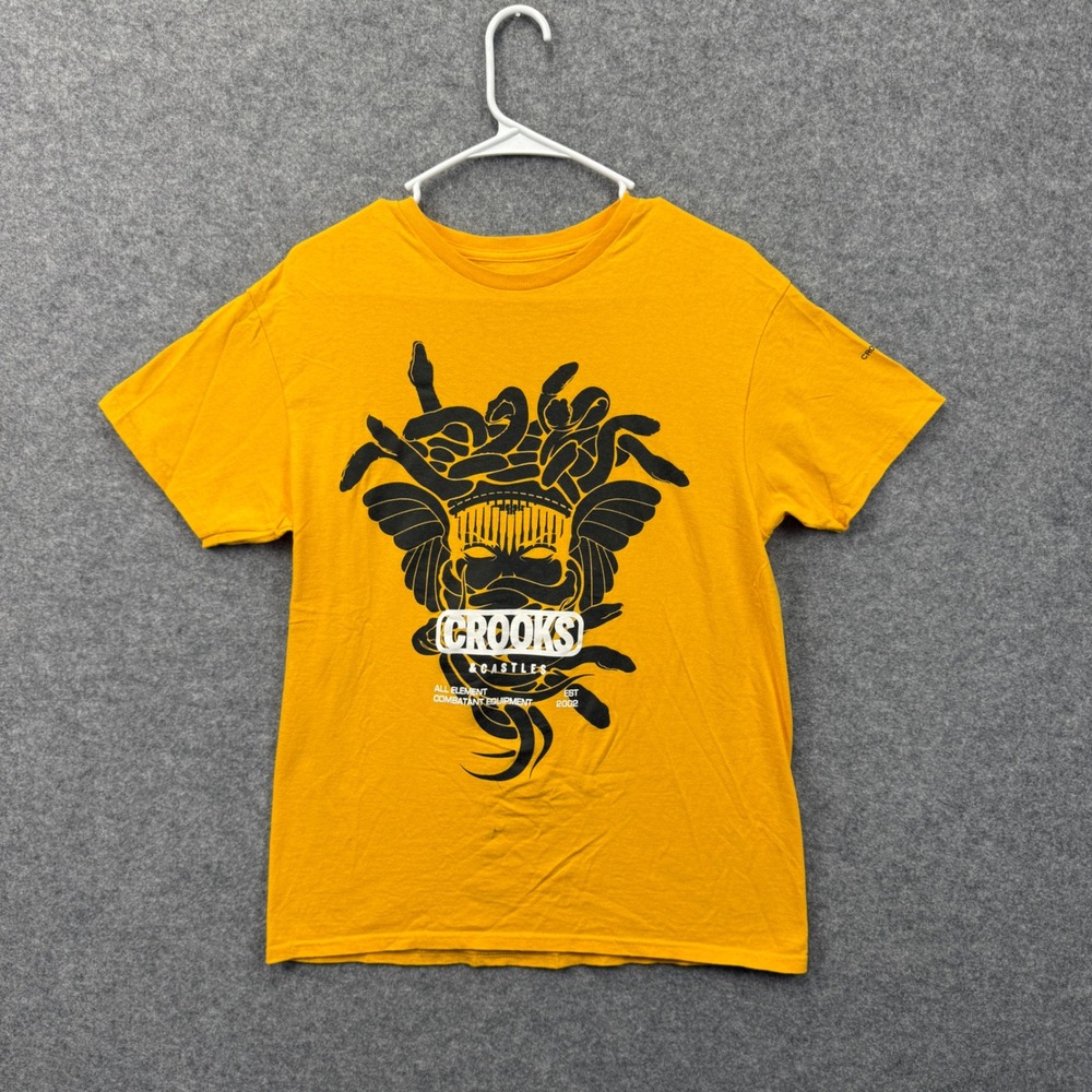 Crooks and Castles Mens Yellow Medusa Graphic Streetwear T-Shirt Size Medium